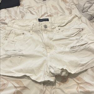 Aeropostale Women's White Distressed Jean Shorts